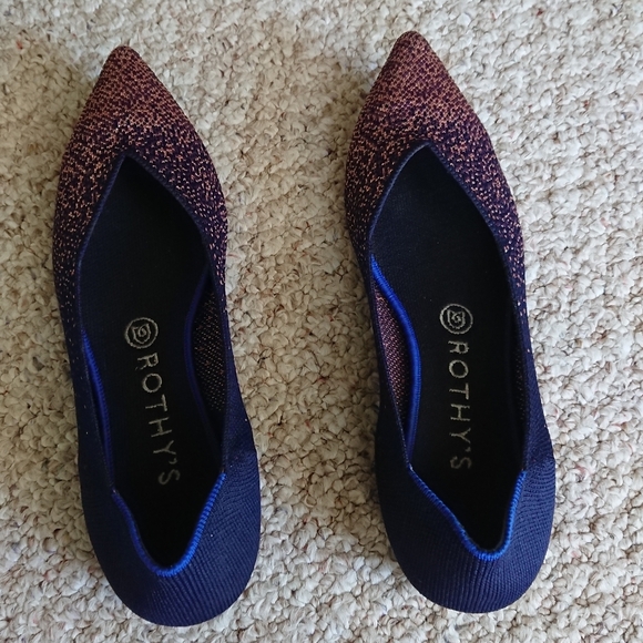 Rothy's The Point Midnight Metallic Blue and Pink Flats Size 9 - Picture 6 of 12